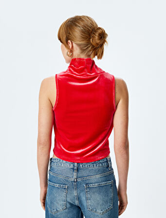 Kadife Crop Top Kolsuz Dik Yaka 