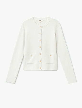 Yün Karışımlı Bisiklet Yaka Uzun Kollu Düğmeli Triko Hırka