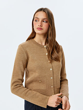 Bisiklet Yaka Uzun Kollu Düğmeli Triko Hırka