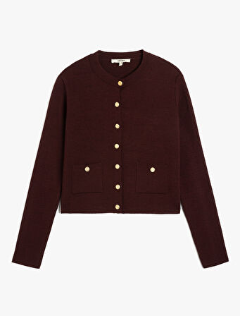 Bisiklet Yaka Uzun Kollu Düğmeli Triko Hırka