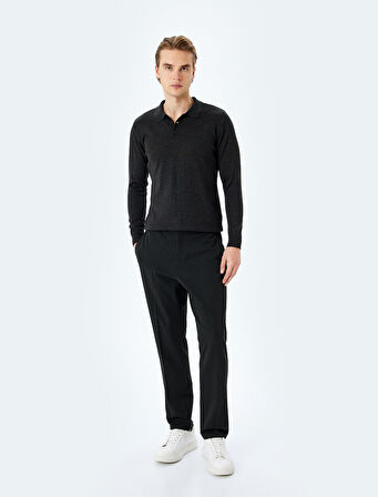 Polo Yaka Düğmeli Basic Uzun Kollu Triko Kazak