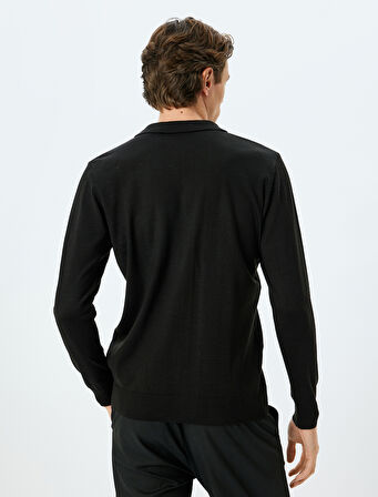 Polo Yaka Düğmeli Basic Uzun Kollu Triko Kazak