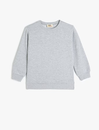 Pamuklu Bisiklet Yaka Uzun Kollu Basic Sweatshirt