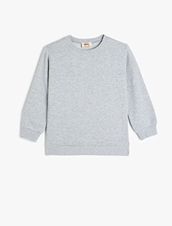 Pamuklu Şardonlu Bisiklet Yaka Uzun Kollu Basic Sweatshirt