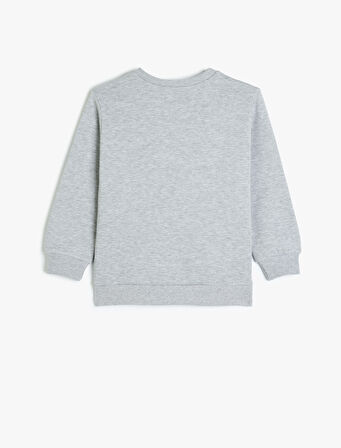 Pamuklu Şardonlu Bisiklet Yaka Uzun Kollu Basic Sweatshirt