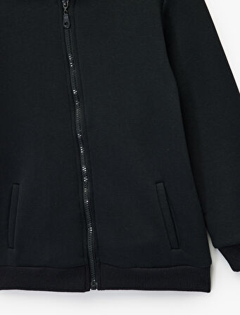 Şardonlu Uzun Kollu Fermuarlı Kapşonlu Sweatshirt