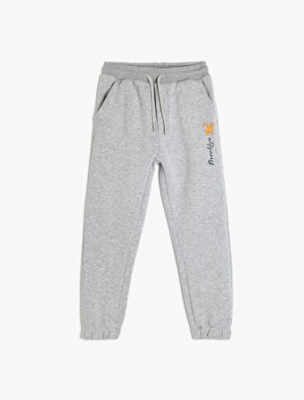 Baskı Detaylı Cepli Beli Bağlamalı Pamuklu Şardonlu Eşofman Altı 