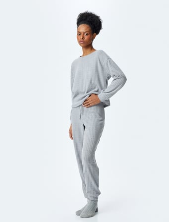 Rahat Kalıp Örgü Desenli Jogger Pijama Altı