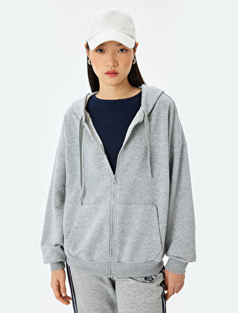 Fermuarlı Kanguru Cepli Oversize Kapüşonlu Sweatshirt