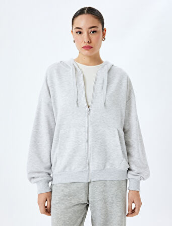 Fermuarlı Kanguru Cepli Oversize Kapüşonlu Sweatshirt