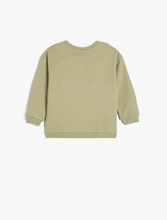 Ayıcık Baskılı Uzun Kollu Bisiklet Yaka Pamuklu Şardonlu Sweatshirt