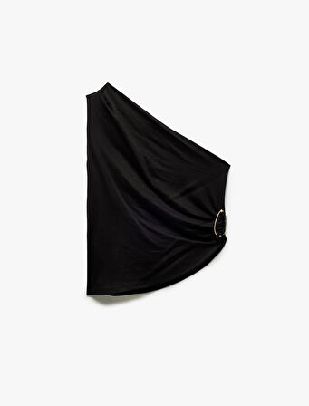 Metal Aksesuarlı Drape Detaylı Kolsuz Viskon Karışımlı Tek Omuz Bluz