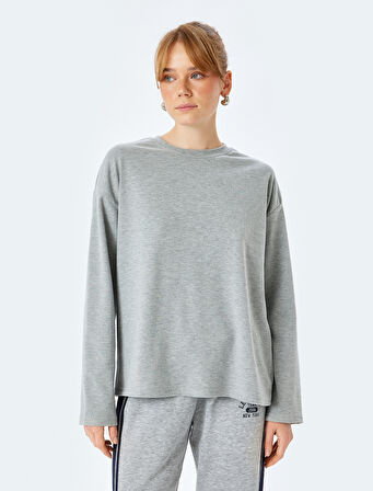 Uzun Kollu Bisiklet Yaka Oversize Tişört