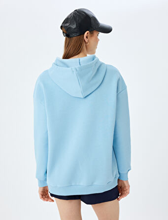 Şardonlu Kapüşonlu Kedi Baskılı Uzun Kollu Rahat Kalıp Sweatshirt