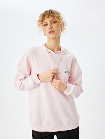 Arkası Baskılı Kedi Temalı Kapüşonlu Sweatshirt