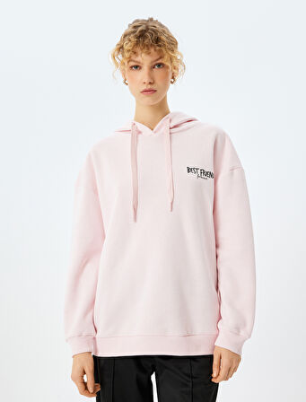 Arkası Baskılı Kedi Temalı Kapüşonlu Sweatshirt