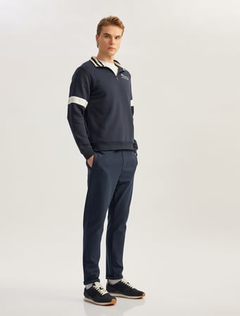 Yarım Fermuarlı Yaka Sweatshirt Slogan İşlemeli Şardonlu Pamuk Karışımlı