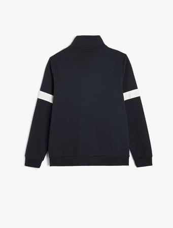 Yarım Fermuarlı Yaka Sweatshirt Slogan İşlemeli Şardonlu Pamuk Karışımlı