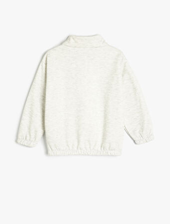Yarım Fermuar Detaylı Dik Yaka Uzun Kollu Şardonlu Basic Sweatshirt