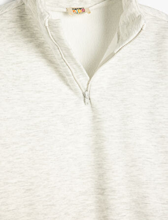Yarım Fermuar Detaylı Dik Yaka Uzun Kollu Şardonlu Basic Sweatshirt