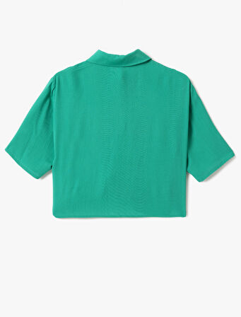 Cep Detaylı Kısa Kollu Viskon Crop Oversize Gömlek