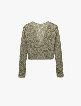 Dantel Detaylı Uzun Kollu Bağcıklı Hırka