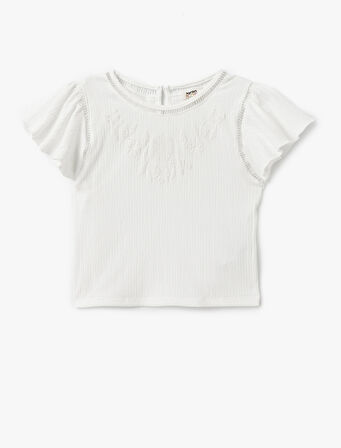 Bisiklet Yaka Kısa Kollu Dokulu Bluz