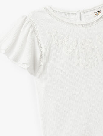 Bisiklet Yaka Kısa Kollu Dokulu Bluz