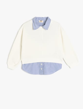 Gömlek Detaylı Uzun Kollu Oversize Sweatshirt