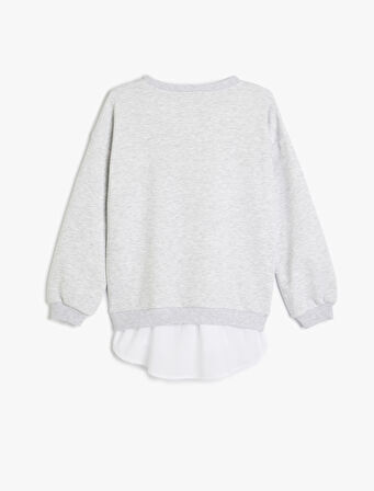 Slogan Baskılı Bisiklet Yaka Uzun Kollu Oversize Sweatshirt