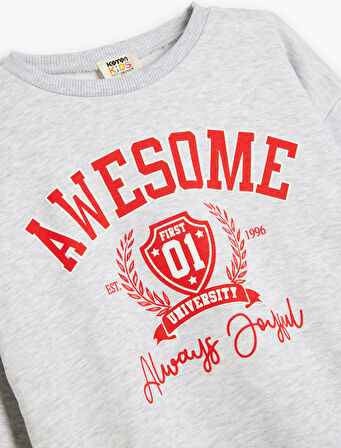 Slogan Baskılı Bisiklet Yaka Uzun Kollu Oversize Sweatshirt