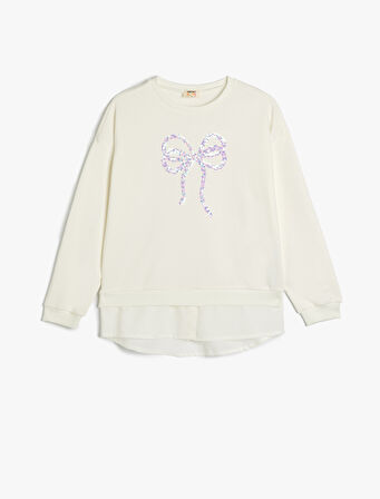 Pullu Payetli Bisiklet Yaka Uzun Kollu Oversize Sweatshirt