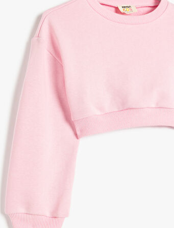 Bisiklet Yaka Uzun Kollu Basic Crop Sweatshirt