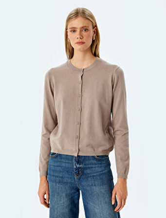 Bisiklet Yaka Uzun Kollu Düğmeli Basic Triko Hırka