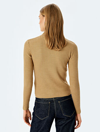 Dik Yaka Slim Fit Uzun Kollu Basic Triko Kazak