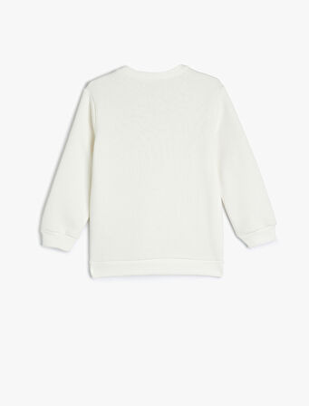 Uzun Kollu Bisiklet Yaka Baskılı Şardonlu Pamuklu Sweatshirt