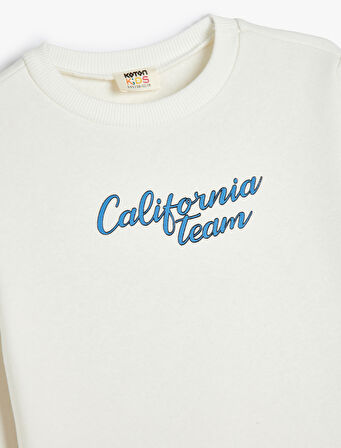 Uzun Kollu Bisiklet Yaka Baskılı Şardonlu Pamuklu Sweatshirt