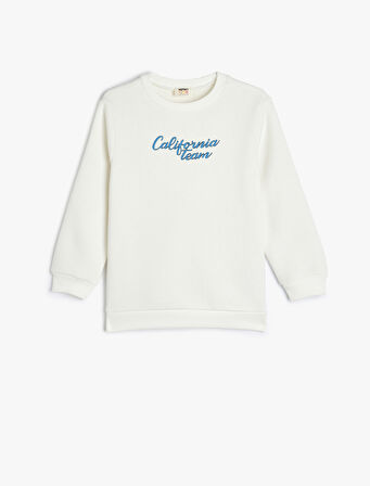 Uzun Kollu Bisiklet Yaka Baskılı Şardonlu Pamuklu Sweatshirt