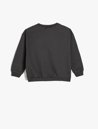 Pamuklu Uzun Kollu Bisiklet Yaka Şardonlu Basic Sweatshirt