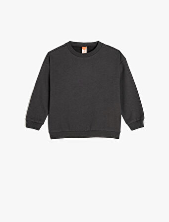 Pamuklu Uzun Kollu Bisiklet Yaka Şardonlu Basic Sweatshirt