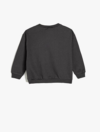 Pamuklu Uzun Kollu Bisiklet Yaka Şardonlu Basic Sweatshirt