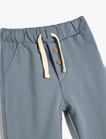 Düğme Detaylı Beli Bağlamalı Şardonlu Jogger Pamuklu Eşofman Altı 