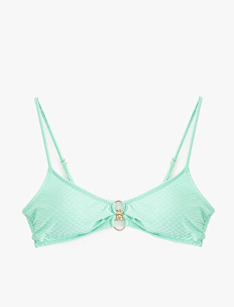 Astarlı Aksesuar Detaylı Dokulu Askılı Bikini Üstü