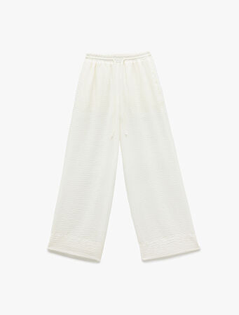 Astarlı Beli Bağlamalı Lastikli Yüksek Bel Cepli Geniş Paça Pantolon