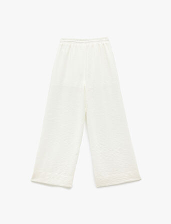 Astarlı Beli Bağlamalı Lastikli Yüksek Bel Cepli Geniş Paça Pantolon