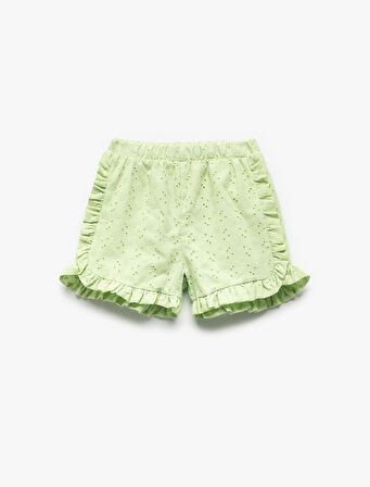 Fırfır Detaylı Fistolu Pamuklu Şort