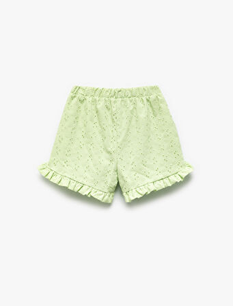 Fırfır Detaylı Fistolu Pamuklu Şort