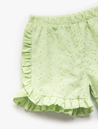 Fırfır Detaylı Fistolu Pamuklu Şort