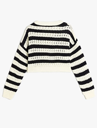 Bisiklet Yaka Uzun Kollu Çizgili Triko Kazak