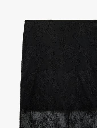 Dantel Detaylı Astarlı Yüksek Bel Midi Kalem Etek